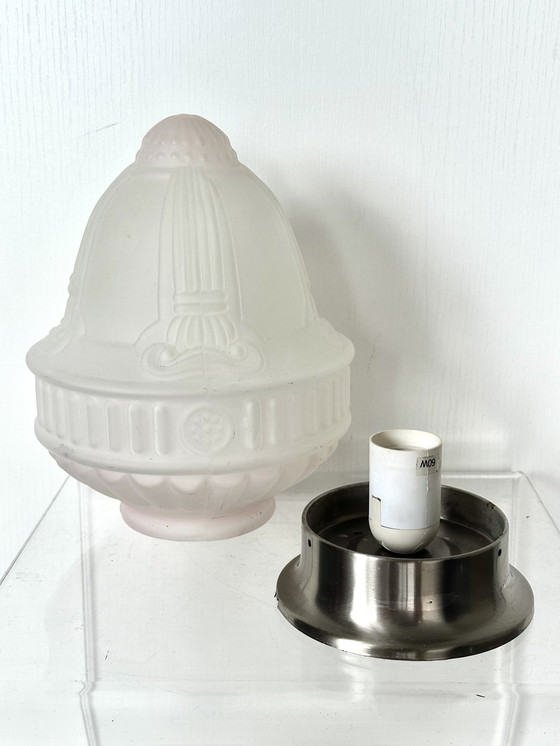 Image 1 of Art deco hanglamp vintage opaline gesatineerd glas lamp