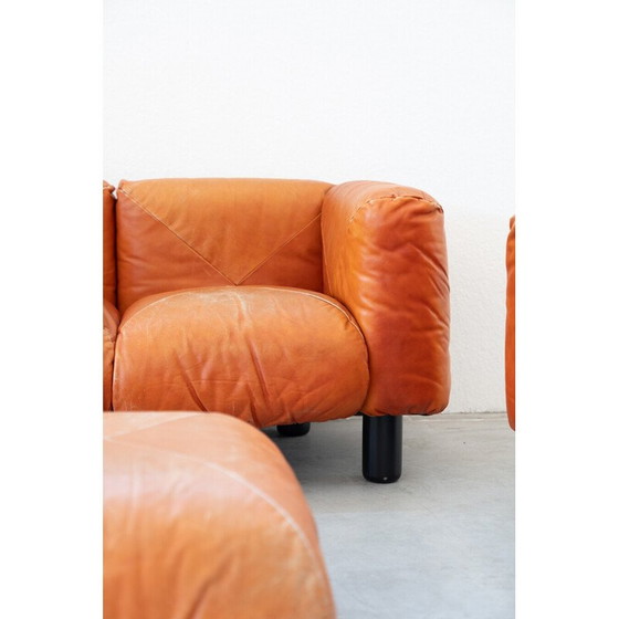 Image 1 of Vintage woonkamer set in oranje leer van Mario Marenco voor Arflex, 1970