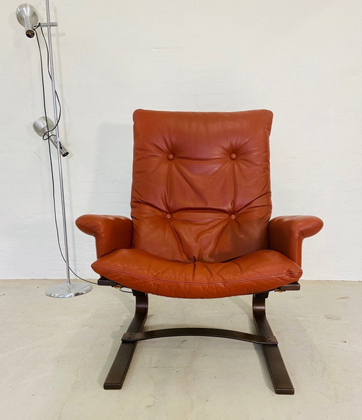 VINTAGE DEENSE RETRO LOUNGE STOEL IN COGNAC LEER VAN KOMFORT