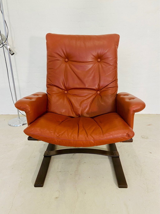VINTAGE DEENSE RETRO LOUNGE STOEL IN COGNAC LEER VAN KOMFORT