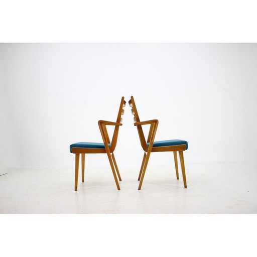 Set van 4 vintage eikenhouten eetkamerstoelen met bekleding, Tsjecho-Slowakije 1960