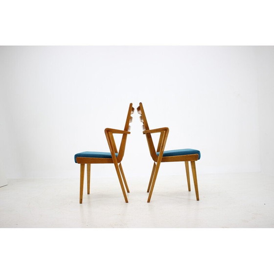 Image 1 of Set van 4 vintage eikenhouten eetkamerstoelen met bekleding, Tsjecho-Slowakije 1960