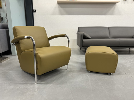 Image 1 of Leolux Scylla Fauteuil Met Poef Raffino Fennic Leer