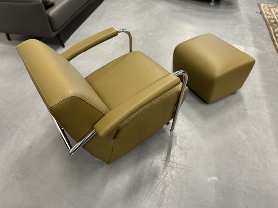 Image 1 of Leolux Scylla Fauteuil Met Poef Raffino Fennic Leer