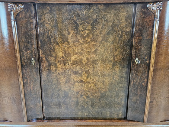 Image 1 of Art Decò Dressoir In Eikenhout Met Marmeren Legplank Door Friedrich Schlegel