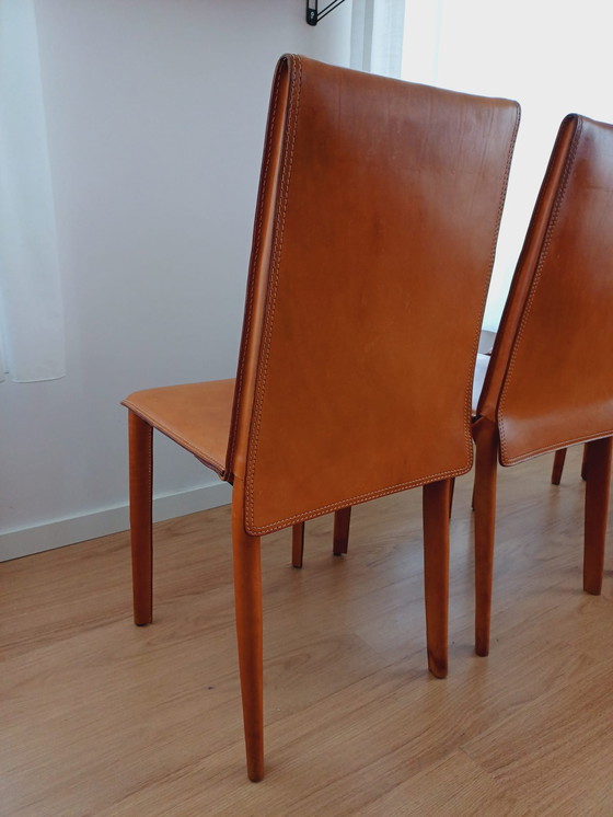 Image 1 of 4x Fasem ginerva cognac naturel lederen eetkamerstoelen