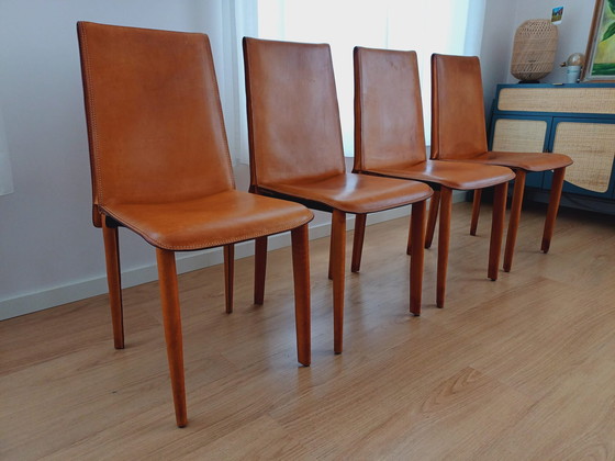 Image 1 of 4x Fasem ginerva cognac naturel lederen eetkamerstoelen