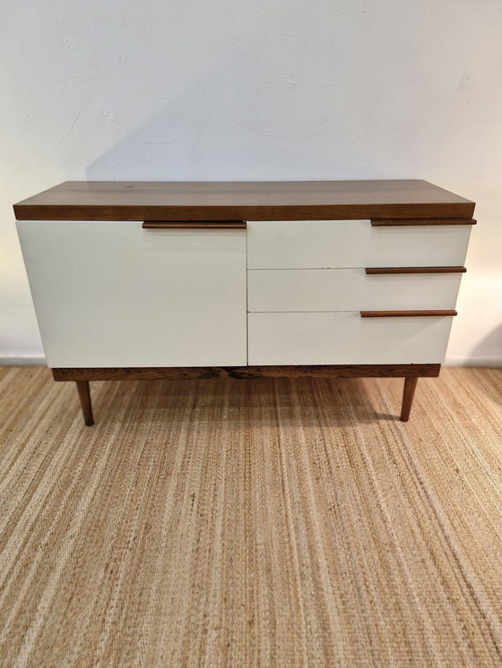 Image 1 of Strak Vintage Dressoir 70S Hout Bruin / Ecru