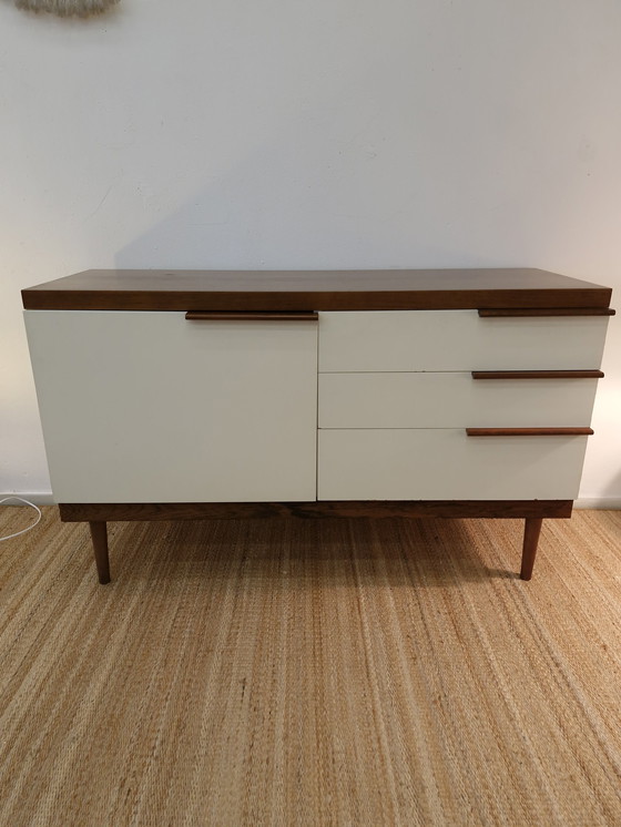 Image 1 of Strak Vintage Dressoir 70S Hout Bruin / Ecru