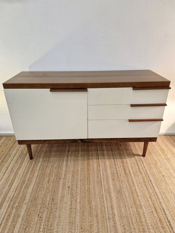 Image 1 of Strak Vintage Dressoir 70S Hout Bruin / Ecru