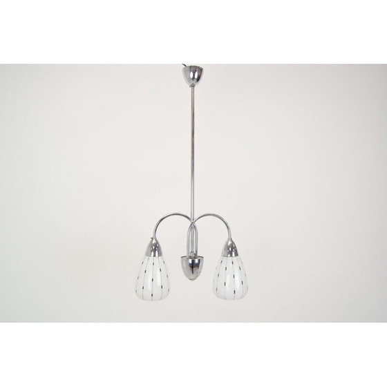 Image 1 of Vintage kroonluchter van glas en chroom door Instala Decin, Tsjecho-Slowakije 1960