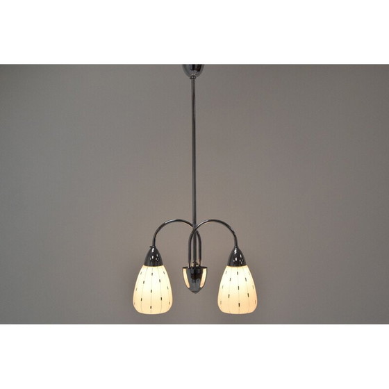 Image 1 of Vintage kroonluchter van glas en chroom door Instala Decin, Tsjecho-Slowakije 1960