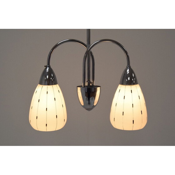 Image 1 of Vintage kroonluchter van glas en chroom door Instala Decin, Tsjecho-Slowakije 1960