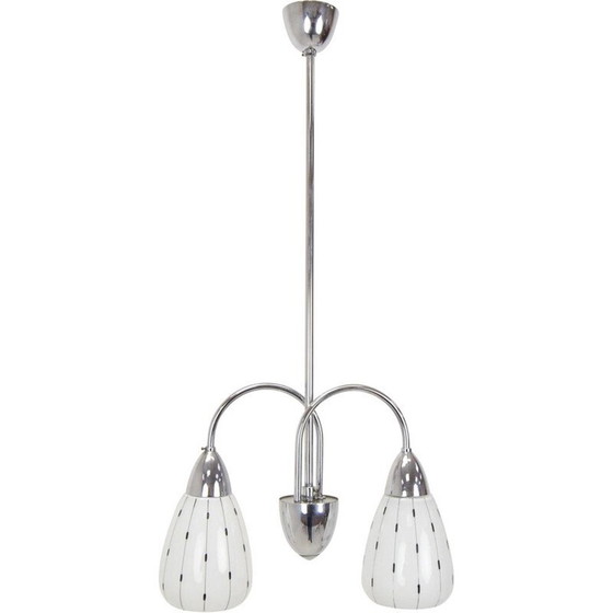 Image 1 of Vintage kroonluchter van glas en chroom door Instala Decin, Tsjecho-Slowakije 1960