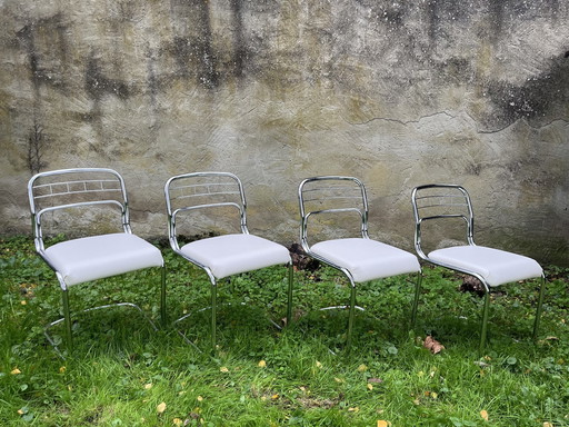 4x Vintage Verchroomde Stoelen