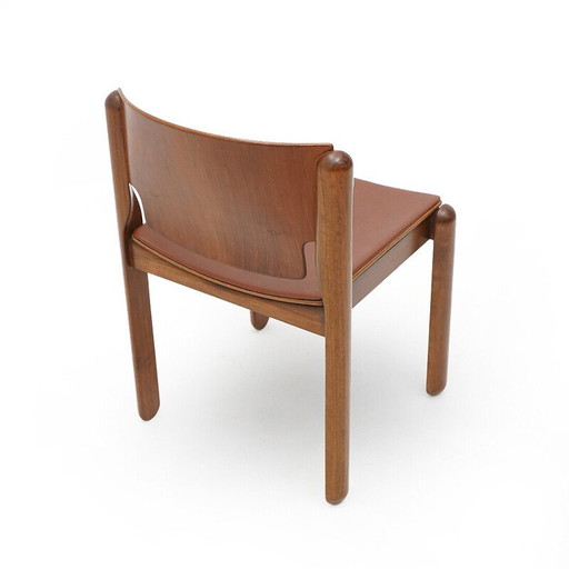 Set van 6 vintage model 122 stoelen in walnoothout en bruin leer van Vico Magistretti voor Cassina, 1960