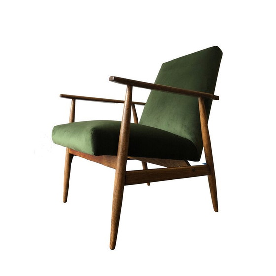 Image 1 of Paar vintage beuken en groen fluwelen fauteuils van Henryk Lis, jaren 1960