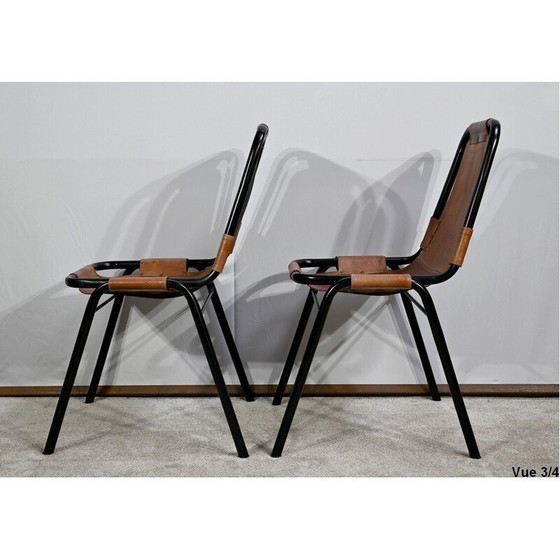 Image 1 of Paar vintage stoelen van metaal en leer, geselecteerd door C. Perriand voor Les Arcs, 1960