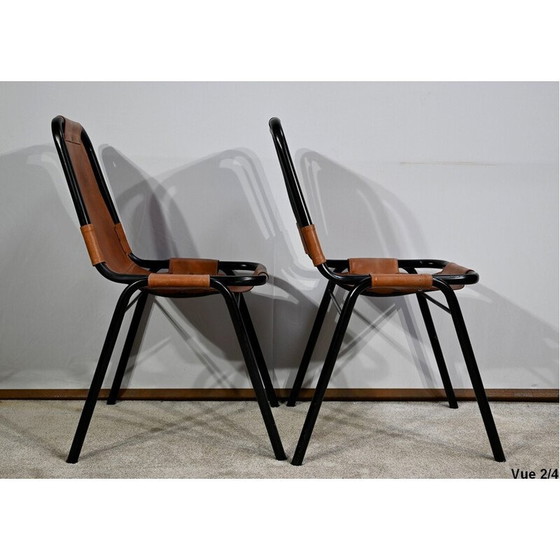Image 1 of Paar vintage stoelen van metaal en leer, geselecteerd door C. Perriand voor Les Arcs, 1960