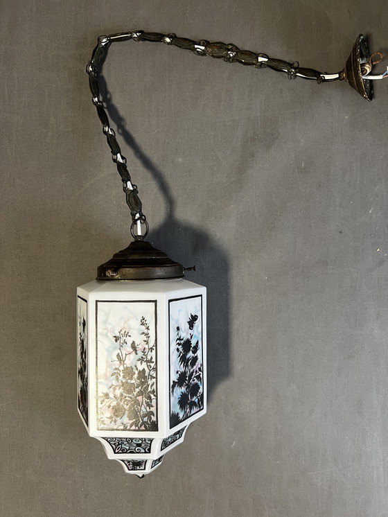 Image 1 of Art Deco Plafondlamp, Zeshoekig Opaline, Circa 1925