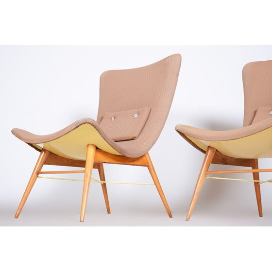 Image 1 of Paar bruine Mid Century fauteuils, jaren 1950