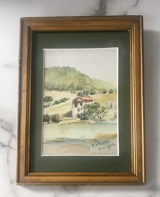 Aquarel klein Provence landschap