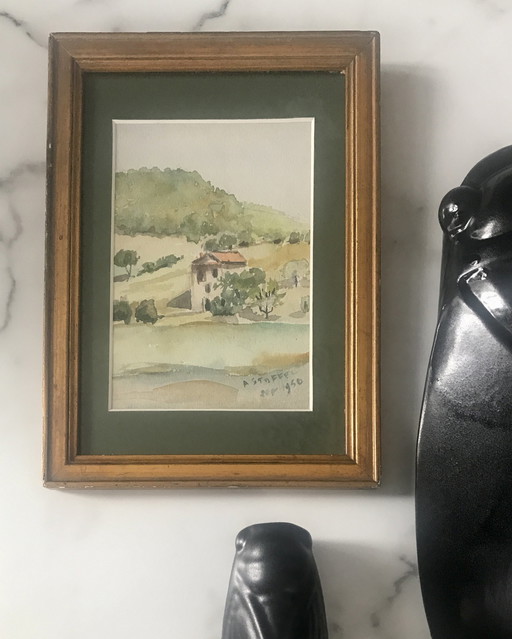 Aquarel klein Provence landschap