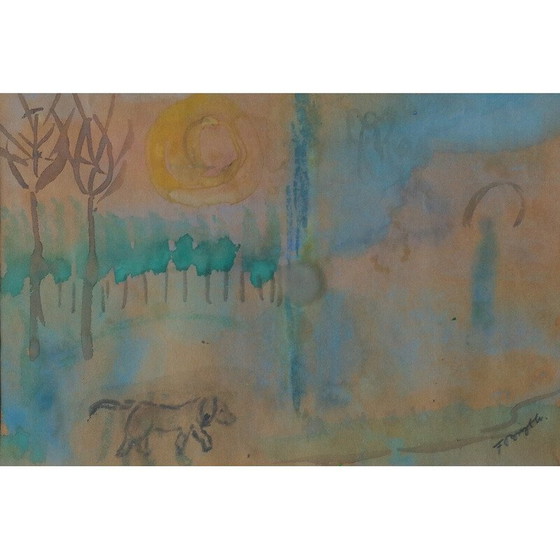 Image 1 of Vintage gouache door Frideborg Bryth, 1961