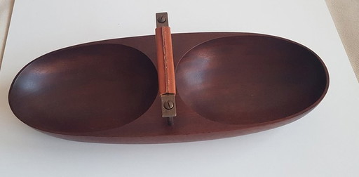 Houten Schelp Schaal Met Messing Handvat Door Carl Auböck Voor WerkstäTte Carl Auböck, 1950S