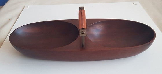 Image 1 of Houten Schelp Schaal Met Messing Handvat Door Carl Auböck Voor WerkstäTte Carl Auböck, 1950S