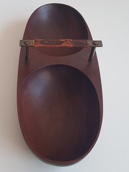 Houten Schelp Schaal Met Messing Handvat Door Carl Auböck Voor WerkstäTte Carl Auböck, 1950S