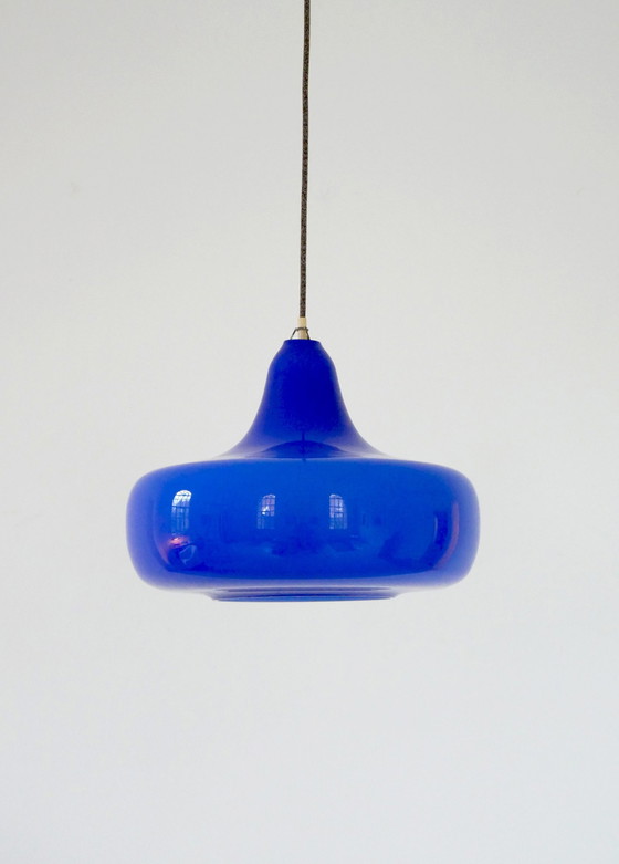 Image 1 of Alessandro Pianon grote blauwe hanglamp Vistosi, Italië 1960