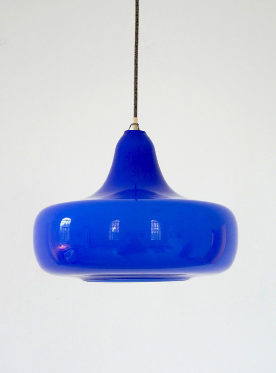 Image 1 of Alessandro Pianon grote blauwe hanglamp Vistosi, Italië 1960