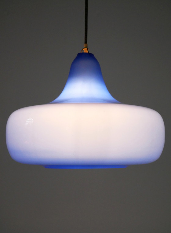 Image 1 of Alessandro Pianon grote blauwe hanglamp Vistosi, Italië 1960