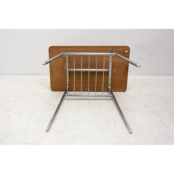 Image 1 of Vintage bijzettafel van hout en metaal, Tsjecho-Slowakije 1950