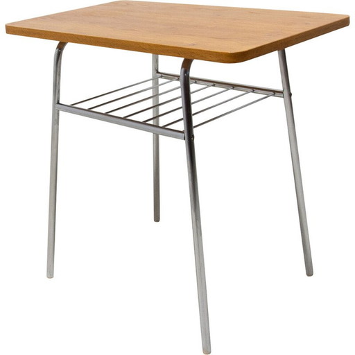 Vintage bijzettafel van hout en metaal, Tsjecho-Slowakije 1950