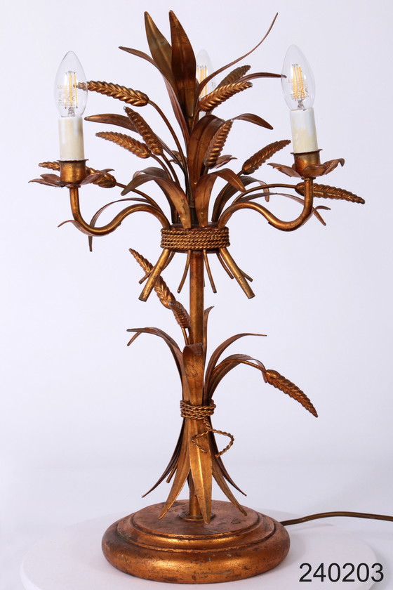 Image 1 of Gilt ‘Sheaf Of Wheat’ Table Light, Florentine Table Lamp By Hans Kögl, 1960S