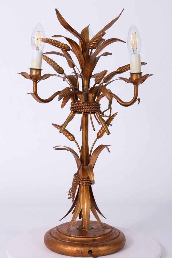 Image 1 of Gilt ‘Sheaf Of Wheat’ Table Light, Florentine Table Lamp By Hans Kögl, 1960S