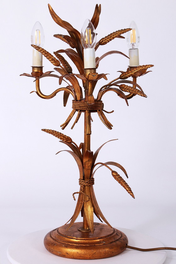 Image 1 of Gilt ‘Sheaf Of Wheat’ Table Light, Florentine Table Lamp By Hans Kögl, 1960S