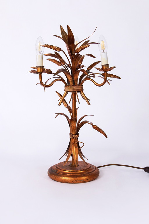 Gilt ‘Sheaf Of Wheat’ Table Light, Florentine Table Lamp By Hans Kögl, 1960S