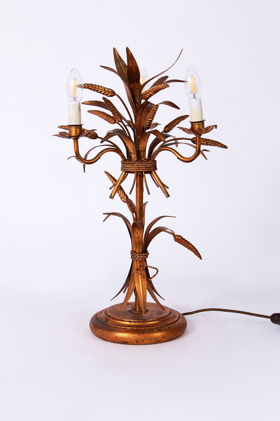 Image 1 of Gilt ‘Sheaf Of Wheat’ Table Light, Florentine Table Lamp By Hans Kögl, 1960S