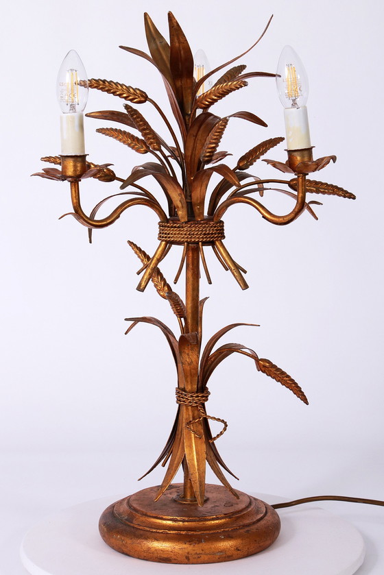 Image 1 of Gilt ‘Sheaf Of Wheat’ Table Light, Florentine Table Lamp By Hans Kögl, 1960S