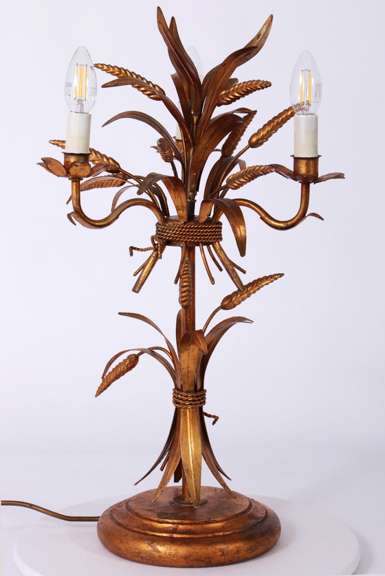 Image 1 of Gilt ‘Sheaf Of Wheat’ Table Light, Florentine Table Lamp By Hans Kögl, 1960S