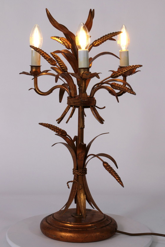 Image 1 of Gilt ‘Sheaf Of Wheat’ Table Light, Florentine Table Lamp By Hans Kögl, 1960S