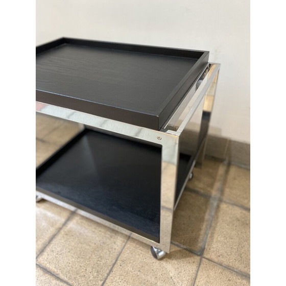 Image 1 of Vintage roestvrijstalen en houten serveertafel voor Fendi en Trussardi