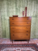 Mid century retro vintage teakhouten hoge ladekast van Stag