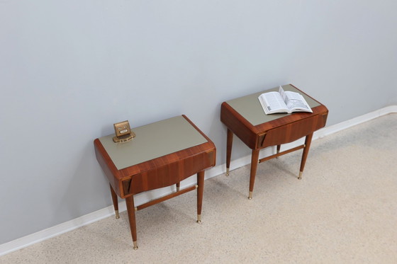 Image 1 of Mid Century Italiaans design teakhouten nachtkastjes, set van 2