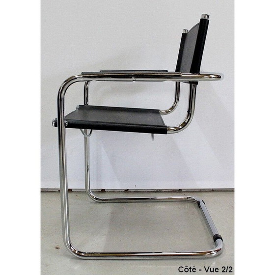 Image 1 of Zwart leer en verchroomd metalen vintage fauteuil van Matteo Grassi, jaren 1970