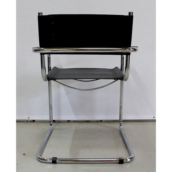 Image 1 of Zwart leer en verchroomd metalen vintage fauteuil van Matteo Grassi, jaren 1970