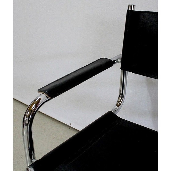 Image 1 of Zwart leer en verchroomd metalen vintage fauteuil van Matteo Grassi, jaren 1970